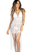 Sexy White Lace Fringe Halter Beach Dress Cover Up